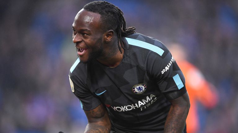 Victor Moses celebrates scoring his side's fourth goal