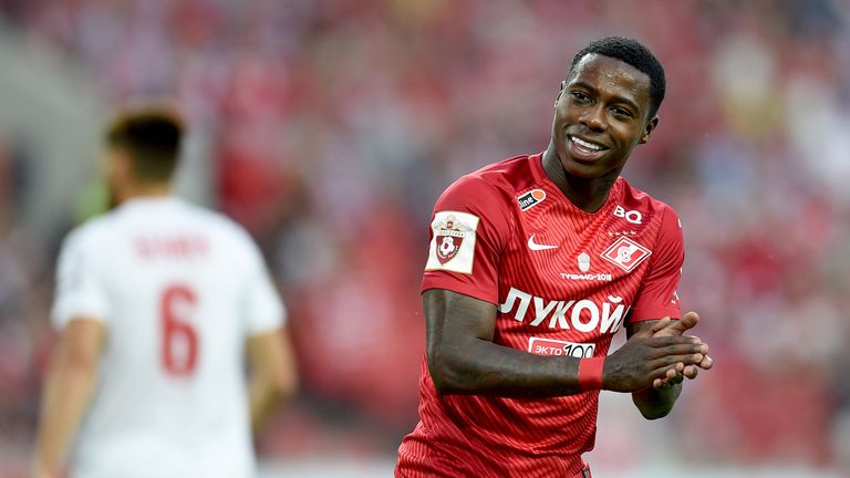 MOSCOW, RUSSIA - AUGUST 09: Quincy Promes FC Spartak celebrates after scoring a goal during the Russian Premier League match between FC Spartak Moscow and 