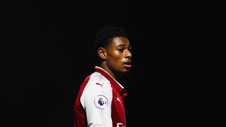 BOREHAMWOOD, ENGLAND - JANUARY 23:  Jeff Reine-Adelaide of Arsenal looks on during the Premier League International Cup match between Arsenal and Bayern Mu