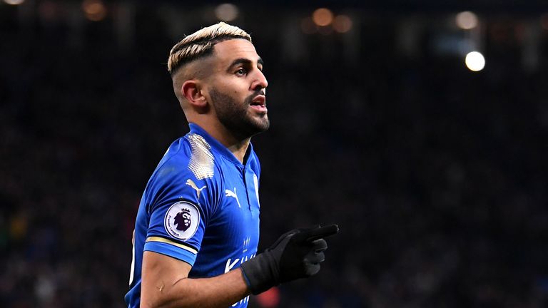 LEICESTER, ENGLAND - JANUARY 20:  Riyad Mahrez of Leicester City celebrates scoring his side's second goal during the Premier League match between Leiceste
