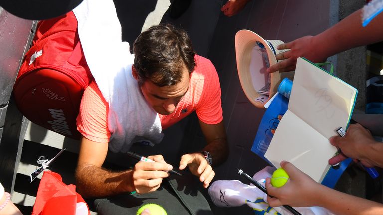 Roger Federer of Switzerland  takes part in a training session, ahead of his men's singles final match