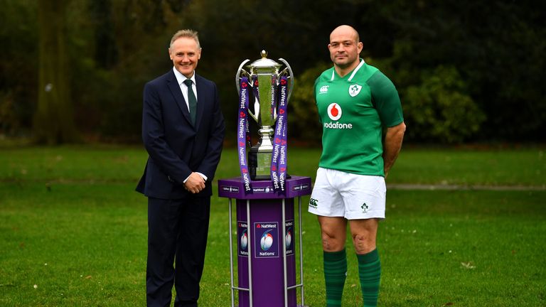 LONDON, ENGLAND - JANUARY 24:  (L-R) Joe Schmidt, Head Coach of Ireland and Rory Best of Ireland pose with the trophy during the 6 Nations Launch event at 
