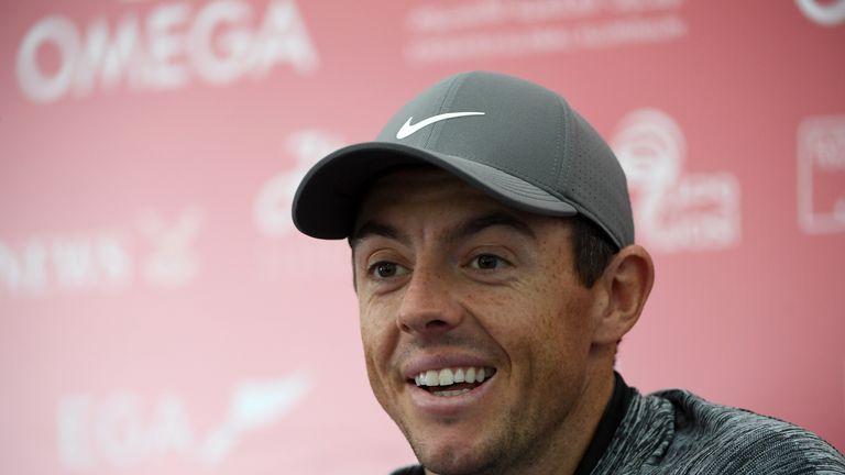 DUBAI, UNITED ARAB EMIRATES - JANUARY 24:  Rory McIlroy of Northern Ireland talking to the press during the pro-am event prior to the Omega Dubai Desert Cl