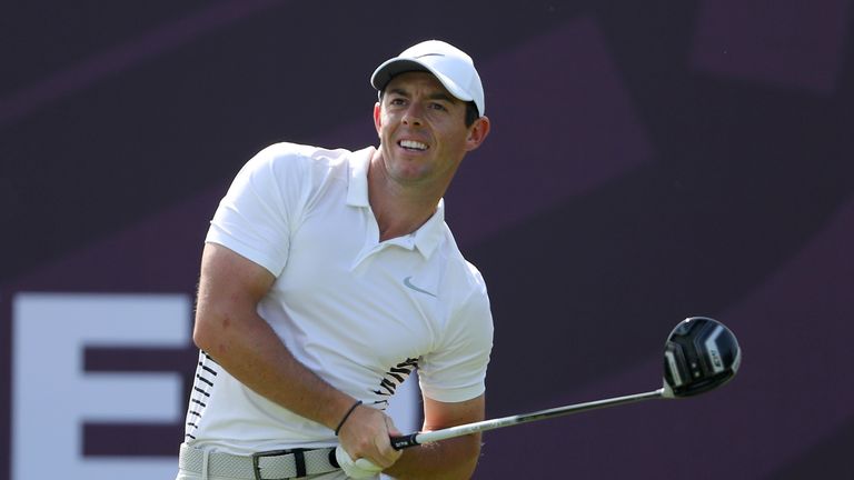 DUBAI, UNITED ARAB EMIRATES - JANUARY 27:  Rory McIlroy of Northern Ireland tees off on the 2nd hole during day three of Omega Dubai Desert Classic at Emir