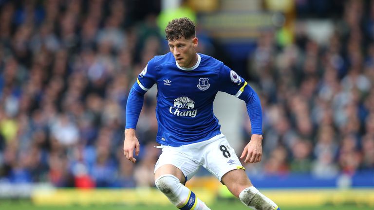 Ross Barkley in action during the Premier League match between Everton and Burnley at Goodison Park on April 15,  2017