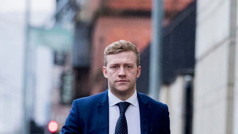 Ireland and Ulster rugby player Stuart Olding arrives at Belfast Crown Court where he and his teammate Paddy Jackson are on trial accused of raping a woman