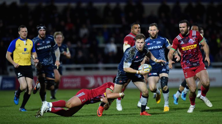 Sale Sharks on the attack at the AJ Bell Stadium against Harlequins 