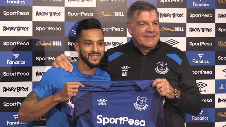 Screengrabbed image taken from PA Video of Everton new signing Theo Walcott with manager Sam Allardyce during the press conference at Finch Farm