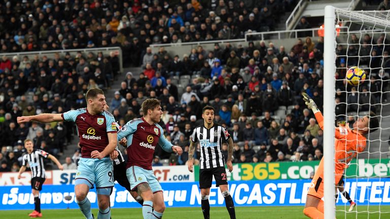 NEWCASTLE UPON TYNE, ENGLAND - JANUARY 31: Sam Vokes of Burnley scores his sides first goal during the Premier League match between Newcastle United and Bu