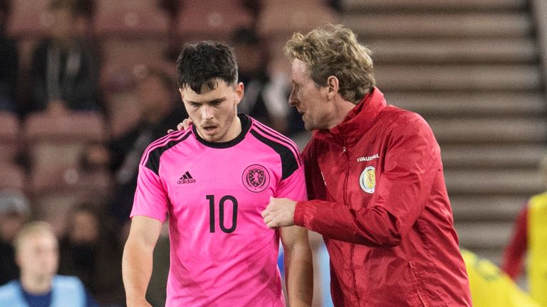 06/10/17 UEFA U21 EUROPEAN CHAMPIONSHIP QUALIFYING . ENGLAND U21 v SCOTLAND U21 (3-1). RIVERSIDE STADIUM - MIDDLESBROUGH. Lewis Morgan with Scot Gemmill