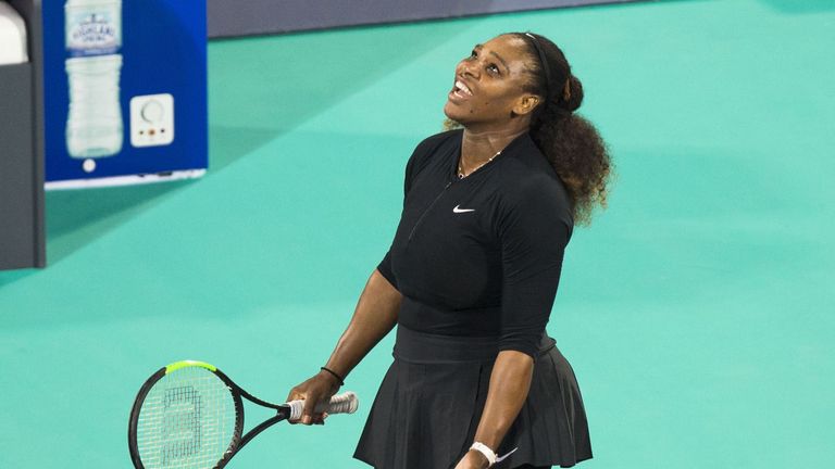 Serena Williams reacts during her exhibition match in Abu Dhabi last week