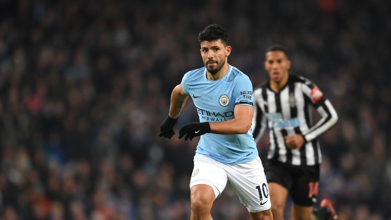 Sergio Aguero of Manchester City in action against Newcastle United