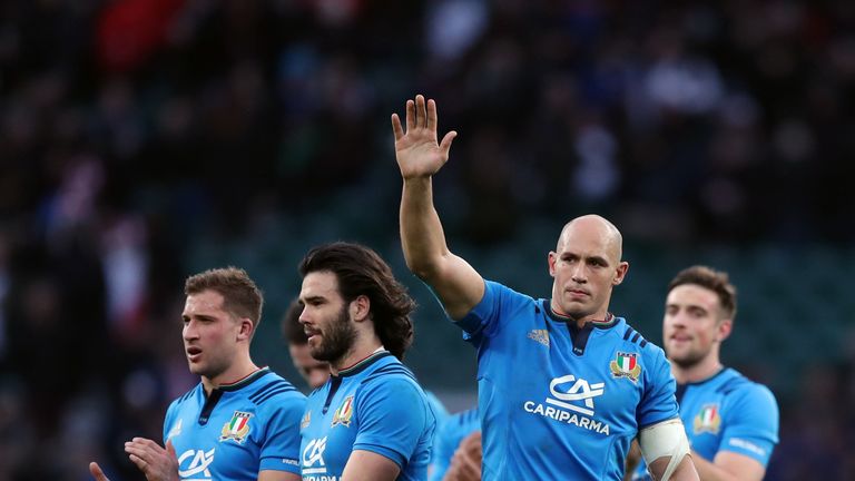 Italy's Sergio Parisse acknowledges the crowd after the RBS 6 Nations match at Twickenham Stadium, London.