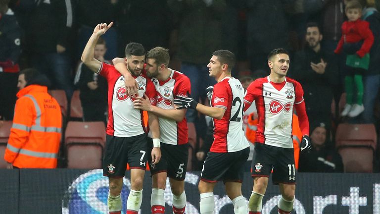 Shane Long celebrates after making it 1-0 to Southampton at St Mary's