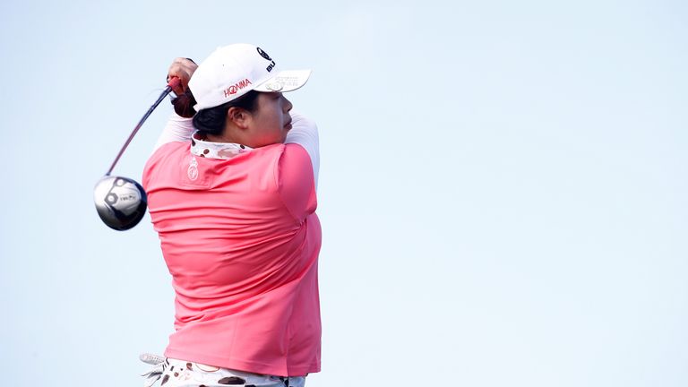 PARADISE ISLAND, BAHAMAS - JANUARY 28:  Shanshan Feng of China hits her tee shot on the 8th hole during the final round of the Pure Silk Bahamas LPGA Class