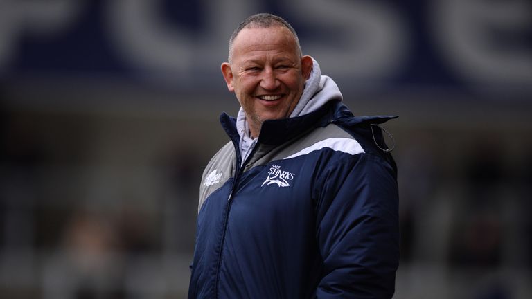 SALFORD, ENGLAND - JANUARY 27: - Steve Diamond Head Coach of Sale Sharks looks on during the Anglo-Welsh Cup match between Sale Sharks and Northampton Sain