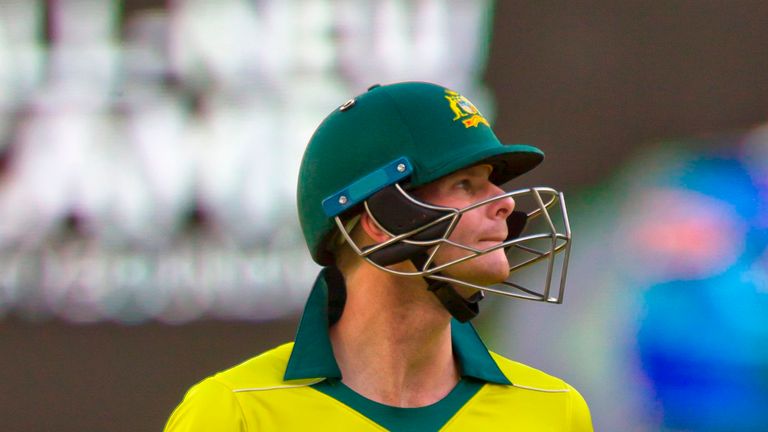 Australia's captain Steven Smith walks after being dismissed during the fifth one-day international (ODI) cricket match between England and Australia