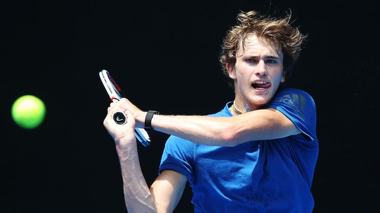 Alexander Zverev of Russia hits a backhand during a practice session ahead of the 2018 Australian Open at Melbourne Park