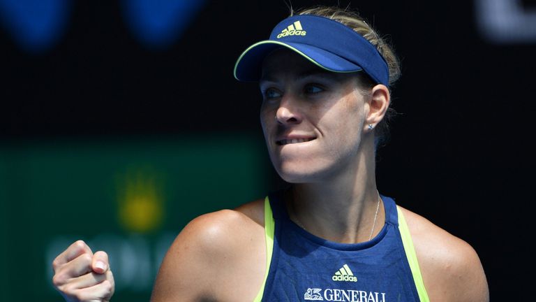 Germany's Angelique Kerber celebrates beating Madison Keys of the US in their women's singles quarter-finals match on day 10 of the Australian Open tennis 