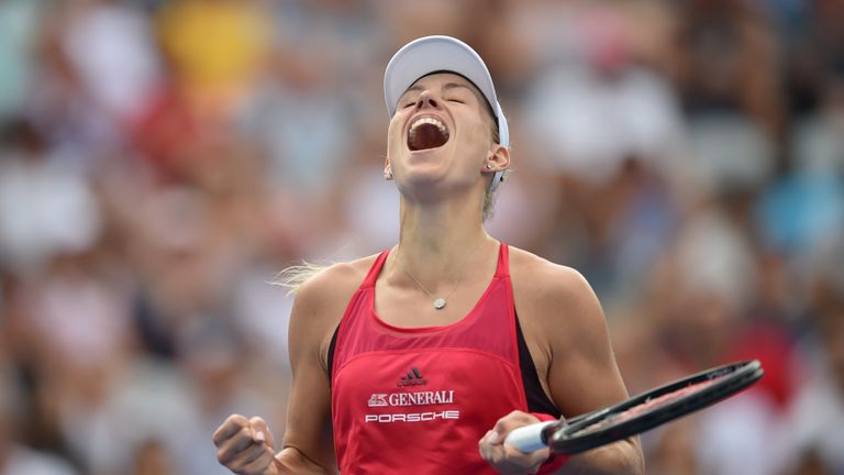 Angelique Kerber of Germany celebrates the winning point after beating Ashley Barty of Australia in the women's singles final at the Sydney International