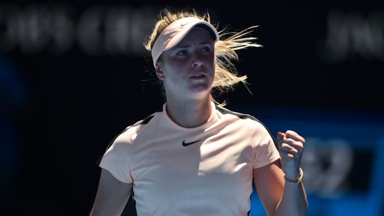 Ukraine's Elina Svitolina reacts during their women's singles third round match against Ukraine's Marta Kostyuk on day five of the Australian Open