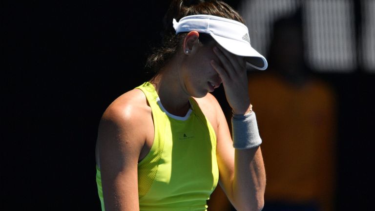 Spain's Garbine Muguruza reacts during their women's singles second round match against Taiwan's Hsieh Su-Wei on day four of the Australian Open