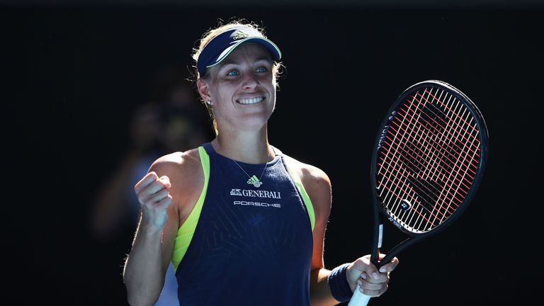 Angelique Kerber of Germany celebrates winning a point in her second round match against Donna Vekic of Croatia