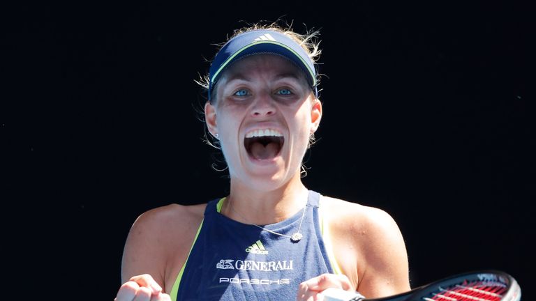 Angelique Kerber of Germany celebrates winning a point in her fourth round match against Su-Wei Hsieh of Taipei