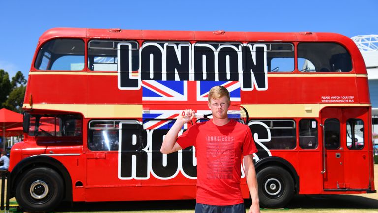 Kyle Edmund of Great Britain poses at Grand Slam oval on day eight of the 2018 Australian Open at Melbourne Park