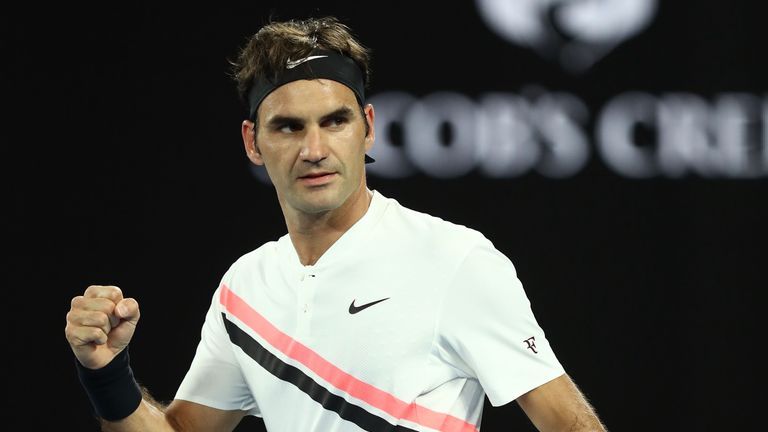 Roger Federer of Switzerland celebrates after winning his first round match against Aljaz Bedene of Slovenia on day two