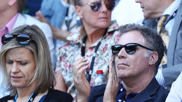 Will Ferrell and his wife Viveca Paulin watch the first round match between Thomas Fabbiano of Italy and Alexander Zverv