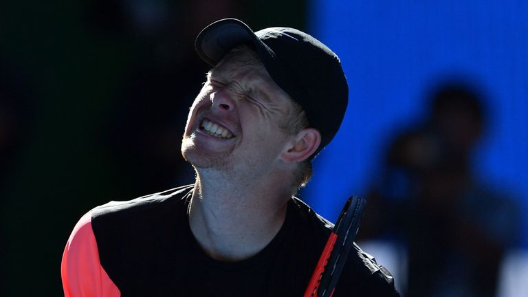 Britain's Kyle Edmund celebrates beating Bulgaria's Grigor Dimitrov in their men's singles quarter-finals match on day nine of the Australian Open