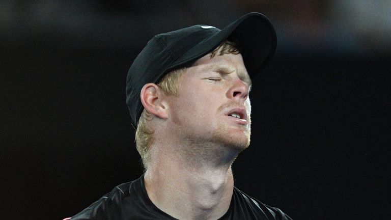 Britain's Kyle Edmund reacts against Croatia's Marin Cilic during their men's singles semi-finals match on day 11 of the Australian Open tennis