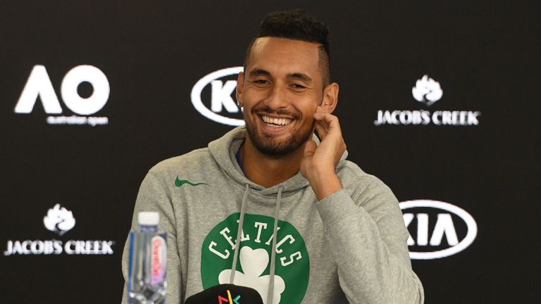 Australia's Nick Kyrgios smiles during a press conference ahead of the Australian Open tennis tournament in Melbourne