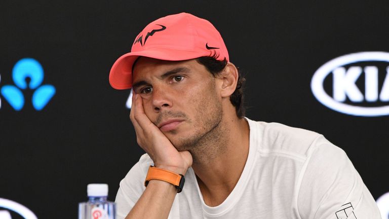 Rafael Nadal attends a press conference after retiring against Marin Cilic at the 2018 Australian Open