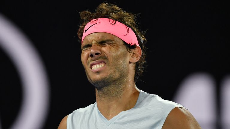Rafa Nadal grimaces during his men's singles quarter-final against Marin Cilic at the 2018 Australian Open