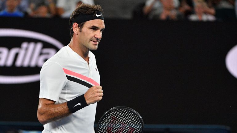 Switzerland's Roger Federer reacts during their men's singles second round match against Germany's Jan-Lennard Struff on day four of the Australian Open