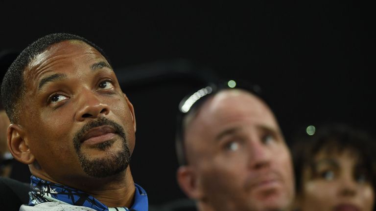 Will Smith had the best seat in the house as he watched Kyrgios and Tsonga battle it out