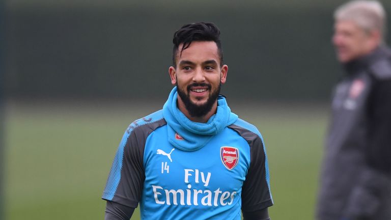 ST ALBANS, ENGLAND - JANUARY 09: of Arsenal during a training session at London Colney on January 9, 2018 in St Albans, England. (Photo by