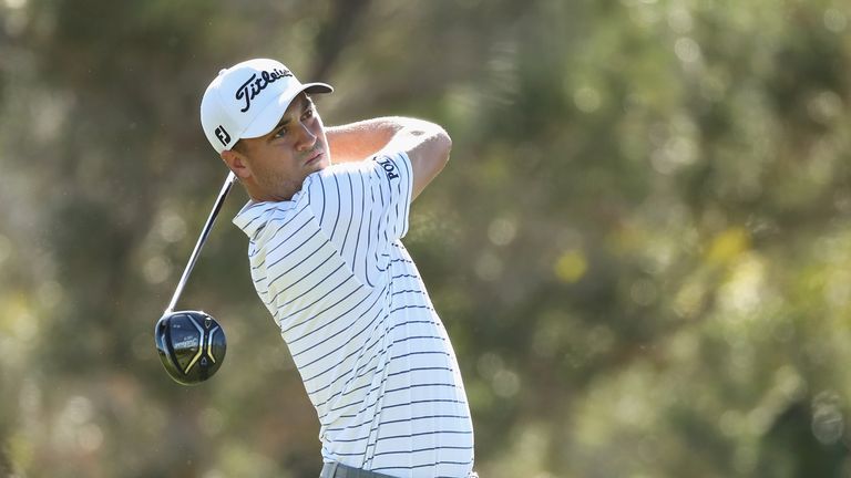 HONOLULU, HI - JANUARY 12:  Justin Thomas of the United States plays his shot from the first tee during round two of the Sony Open In Hawaii at Waialae Cou