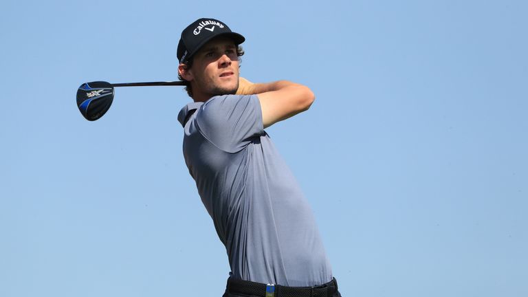 Thomas Pieters of Belgium plays his shot from the third tee during round three of the Abu Dhabi HSBC Golf Championship