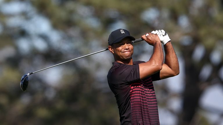 SAN DIEGO, CA - JANUARY 25:  Tiger Woods plays his shot from the fifth tee during the first round of the Farmers Insurance Open at Torrey Pines South on Ja