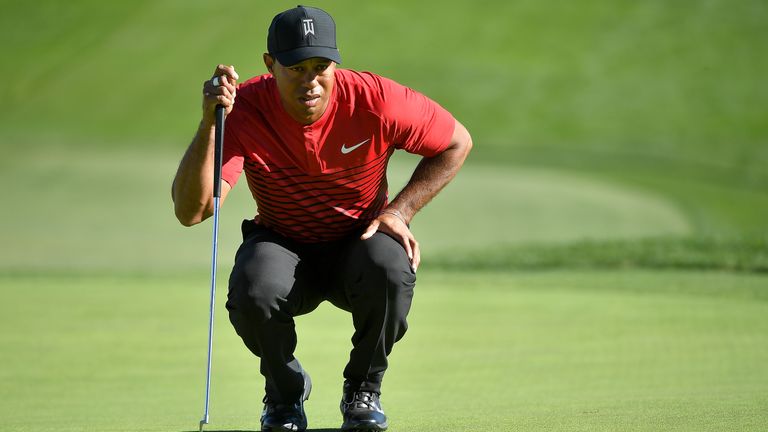 SAN DIEGO, CA - JANUARY 28:  Tiger Woods looks over a putt on on the 16th green during the final round of the Farmers Insurance Open at Torrey Pines South 