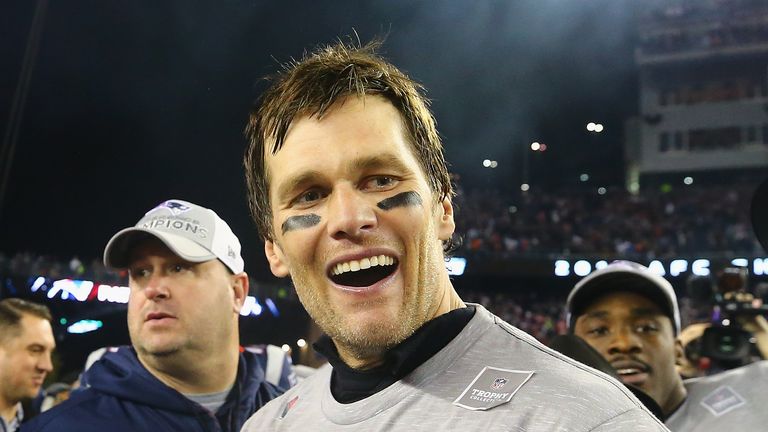 Tom Brady celebrates after winning the AFC Championship  against the Jacksonville Jaguars