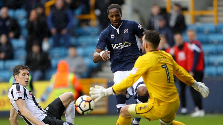 LONDON, ENGLAND - JANUARY 27:  Tom Elliott of Millwall shoots during The Emirates FA Cup Fourth Round match between Millwall and Rochdale AFC at The Den on