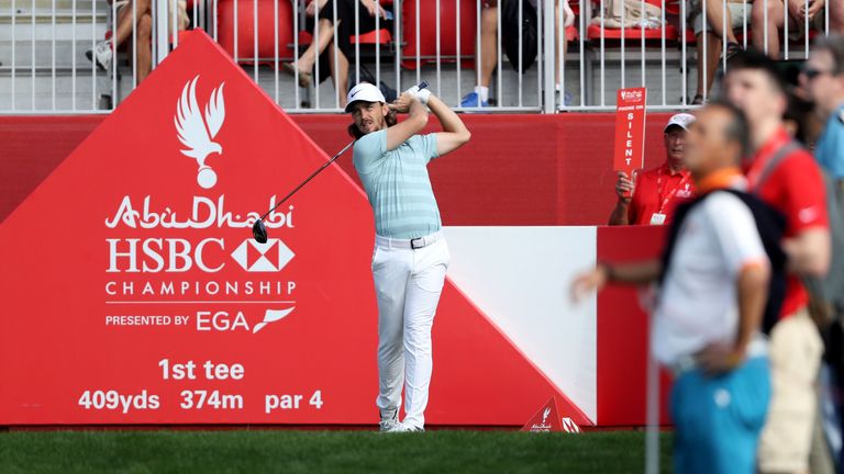 Tommy Fleetwood during the first round of the 2018 Abu Dhabi HSBC Gof Championship at the Abu Dhabi Golf Club on January 18, 2018 in Abu Dhabi,