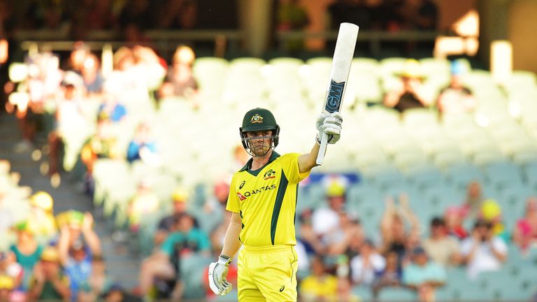 Travis Head celebrates after reaching his half-century