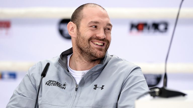 Tyson Fury during the Klitschko vs Fury head-to-head press conference on April 28, 2016 in Cologne