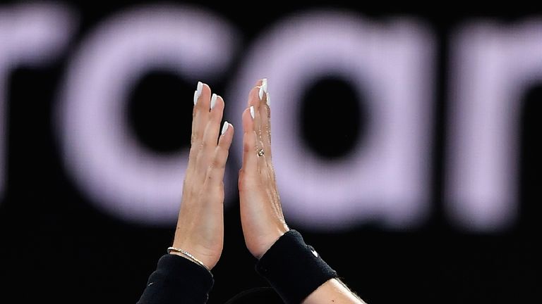 Switzerland's Belinda Bencic celebrates her shock day one victory over Venus Williams