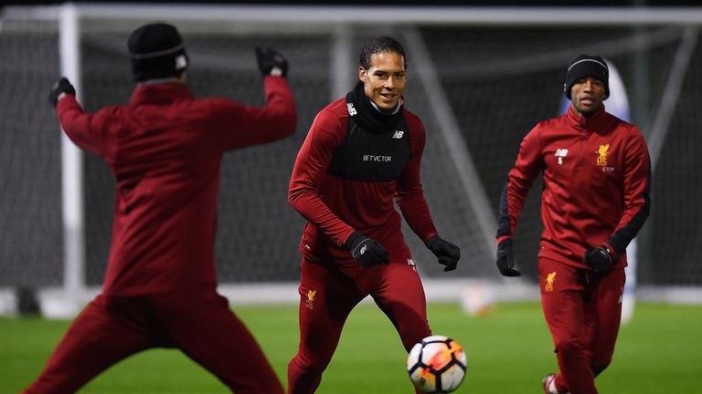 Virgil van Dijk takes part in Liverpool training at Melwood Training Ground on January 3, 2018